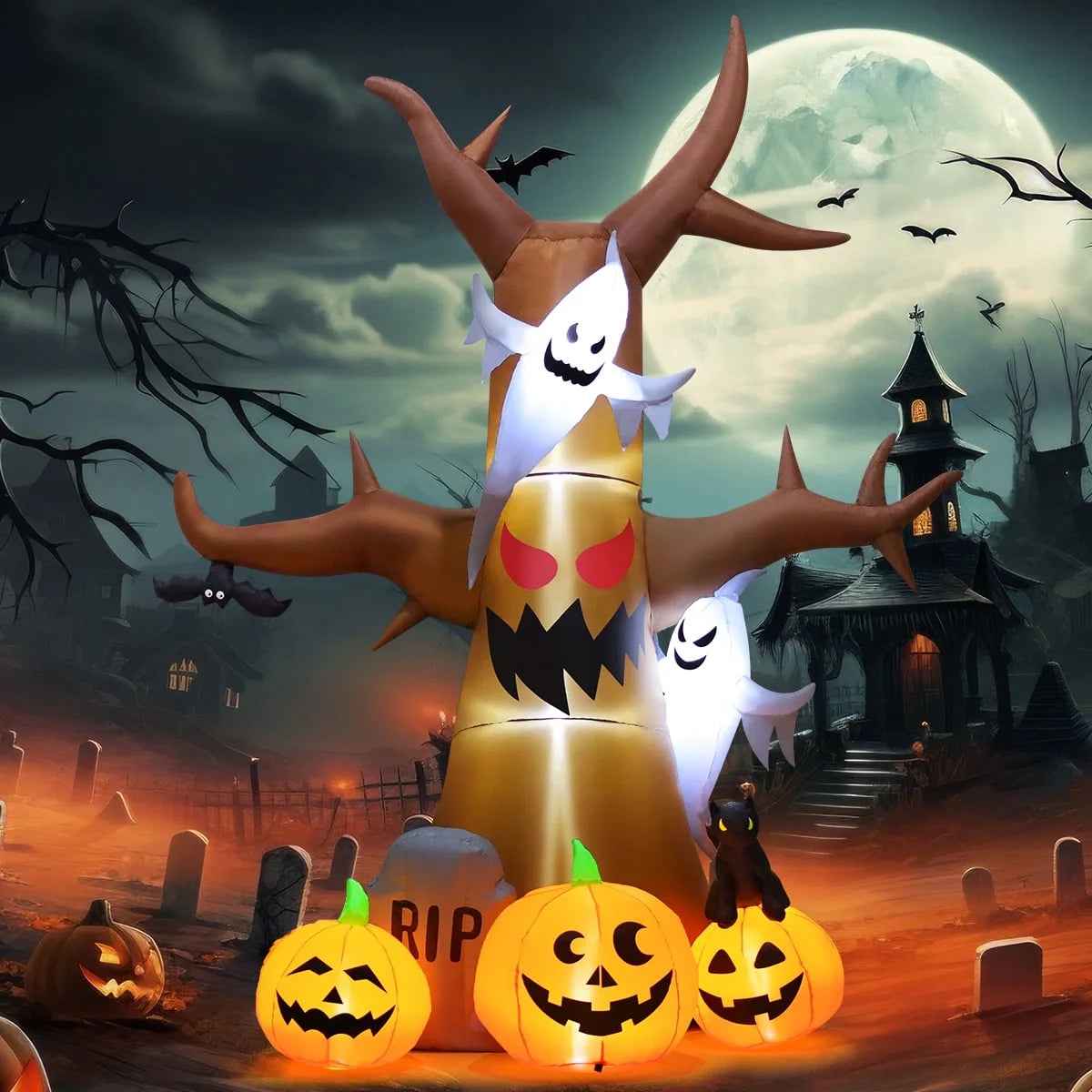 Halloween Inflatable 11.8 FT Inflatable Halloween Tree, Halloween Inflatable Tree Scary Halloween Blow up Tree with LED Lights, Outdoor Halloween Decorations Clearance for Halloween/Holiday - BINZAAR