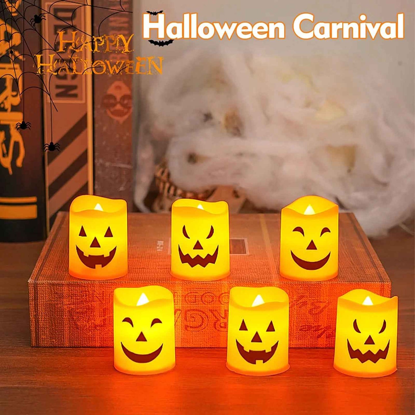 Halloween Flameless Candles, Battery Operated LED Flickering Battery Pillar Candles, Spooky Fall Halloween Festival Party Decoration for Indoor Halloween Decorations Home Halloween Decor, 6Pcs - BINZAAR