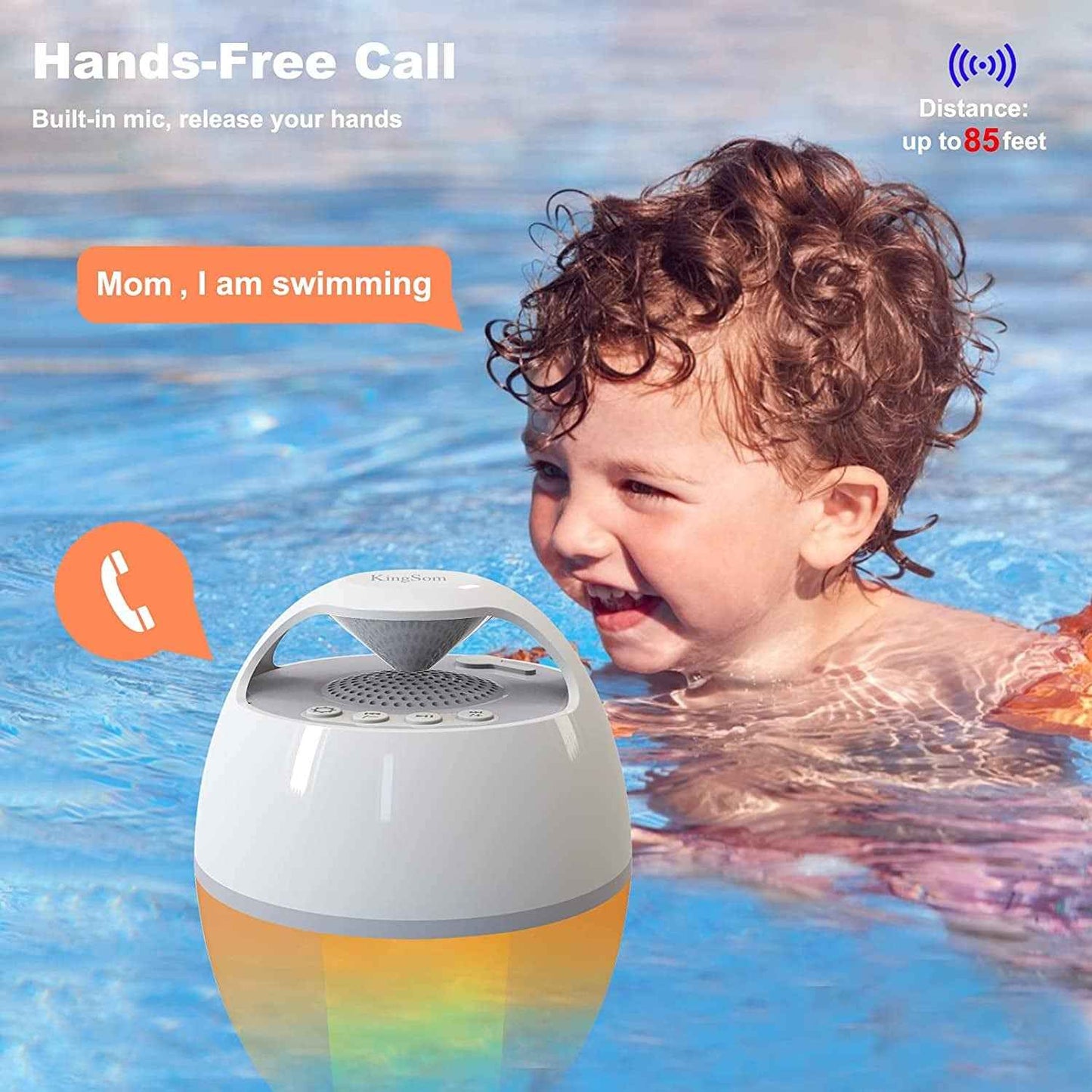 LED Flame Floating Bluetooth Speaker for Pool, IP68 Waterproof, Hot Tub with Rich Bass, HD Stereo Sound, Hands-Free Portable for Outdoor - BINZAAR