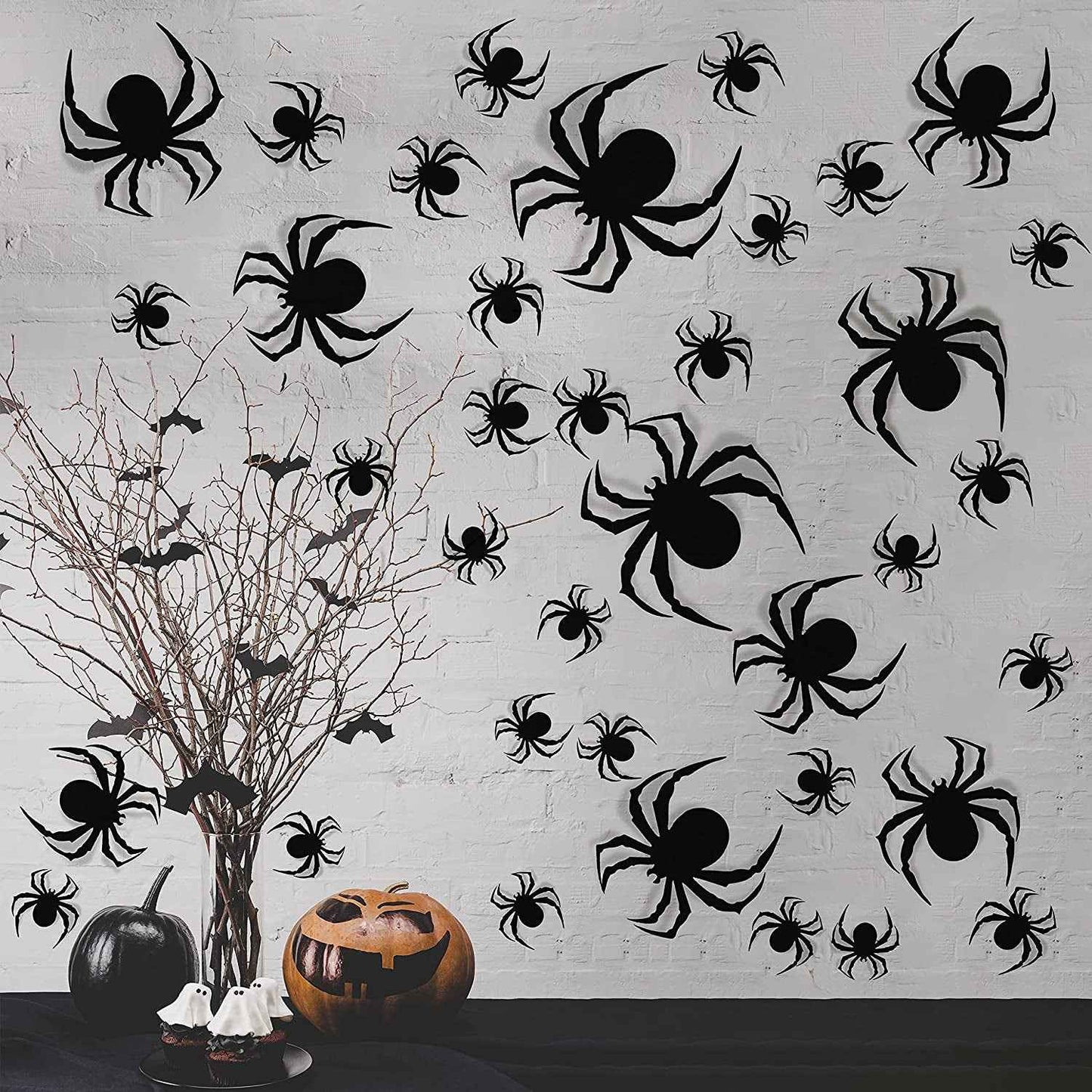 60 PCS Halloween Wall Decorations DIY Party Supplies 3D Plastic Spider Decoration Stickers, Indoor Outdoor Scary Spider Halloween Decor for Home Wall Window - BINZAAR