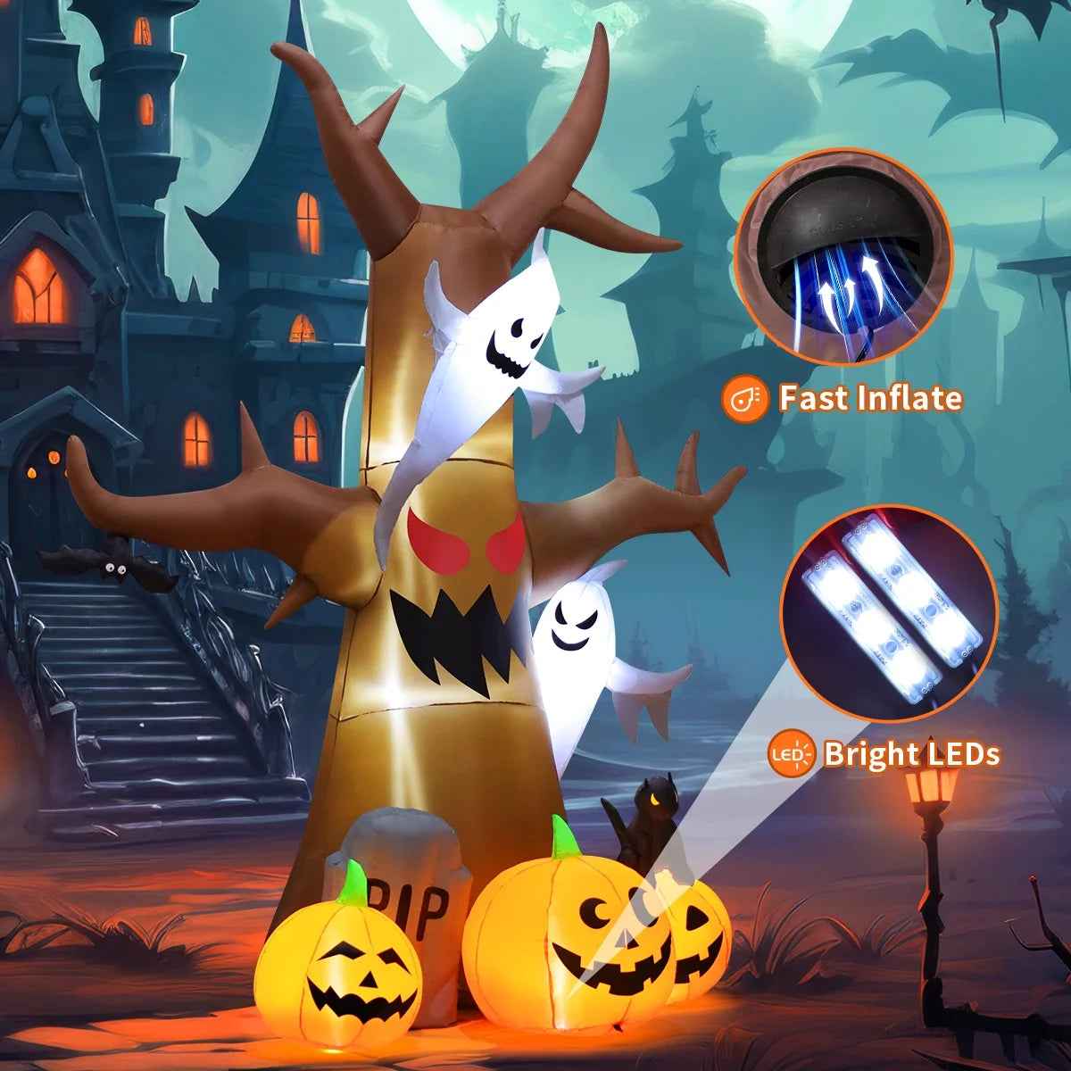 Halloween Inflatable 11.8 FT Inflatable Halloween Tree, Halloween Inflatable Tree Scary Halloween Blow up Tree with LED Lights, Outdoor Halloween Decorations Clearance for Halloween/Holiday - BINZAAR