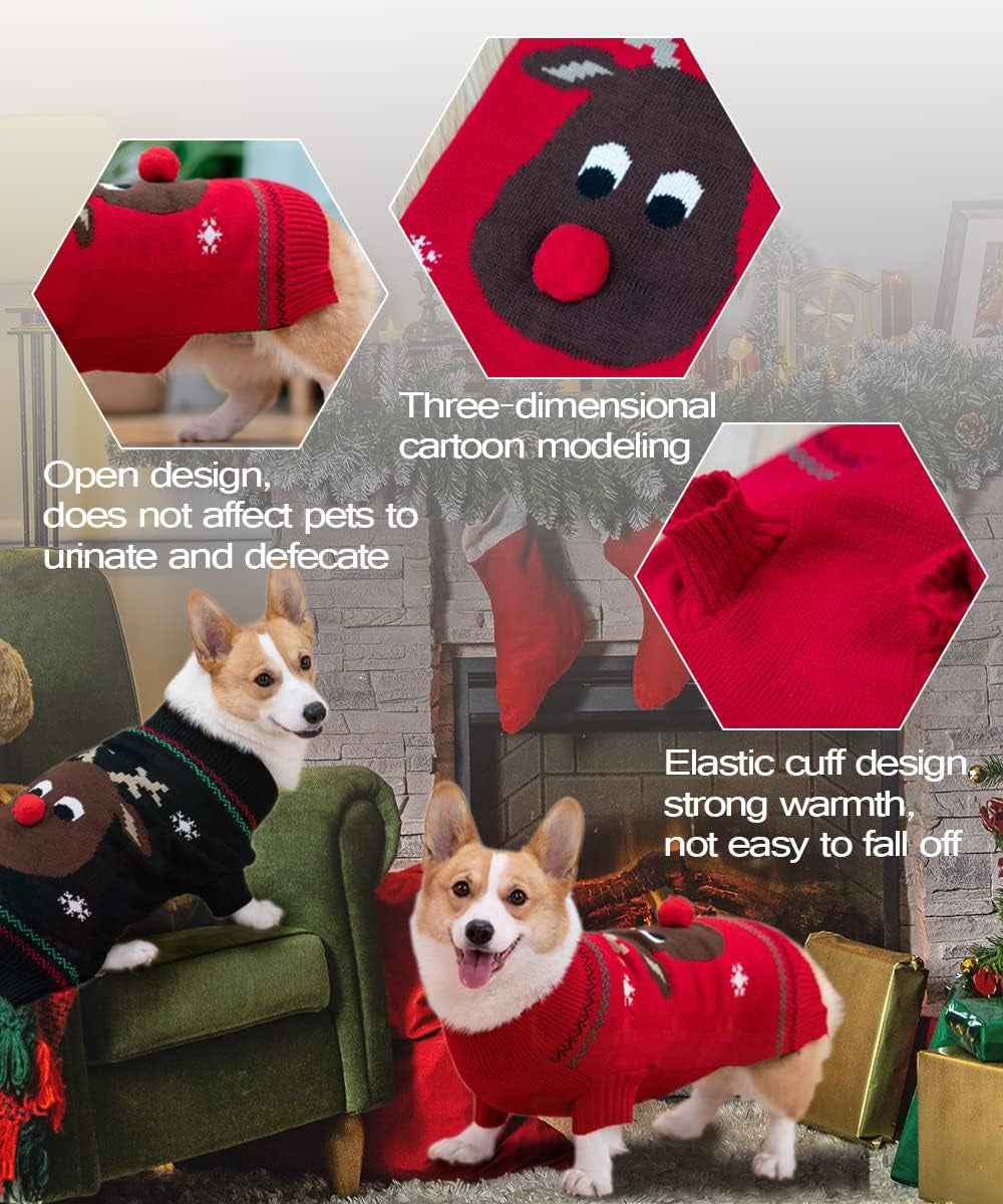 Dog Sweater with Santa Hat and Red Scarf for Dogs, Dog Christmas Sweater Pets Adjustable Santa Hat and Warm Winter Scarf for Dogs Cats Christmas Dressup - BINZAAR