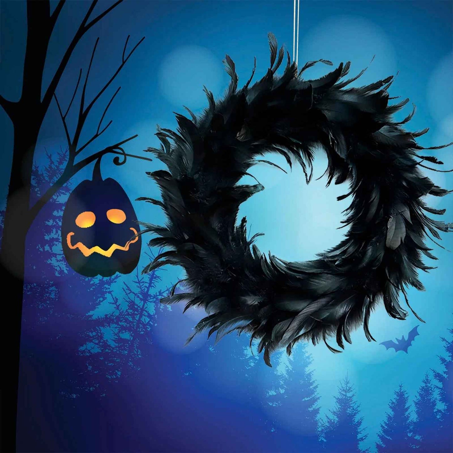 Halloween Door Wreath Black Feather Flower Wreath Wall Door Hanging Festival Party Decor Halloween Decorations - BINZAAR