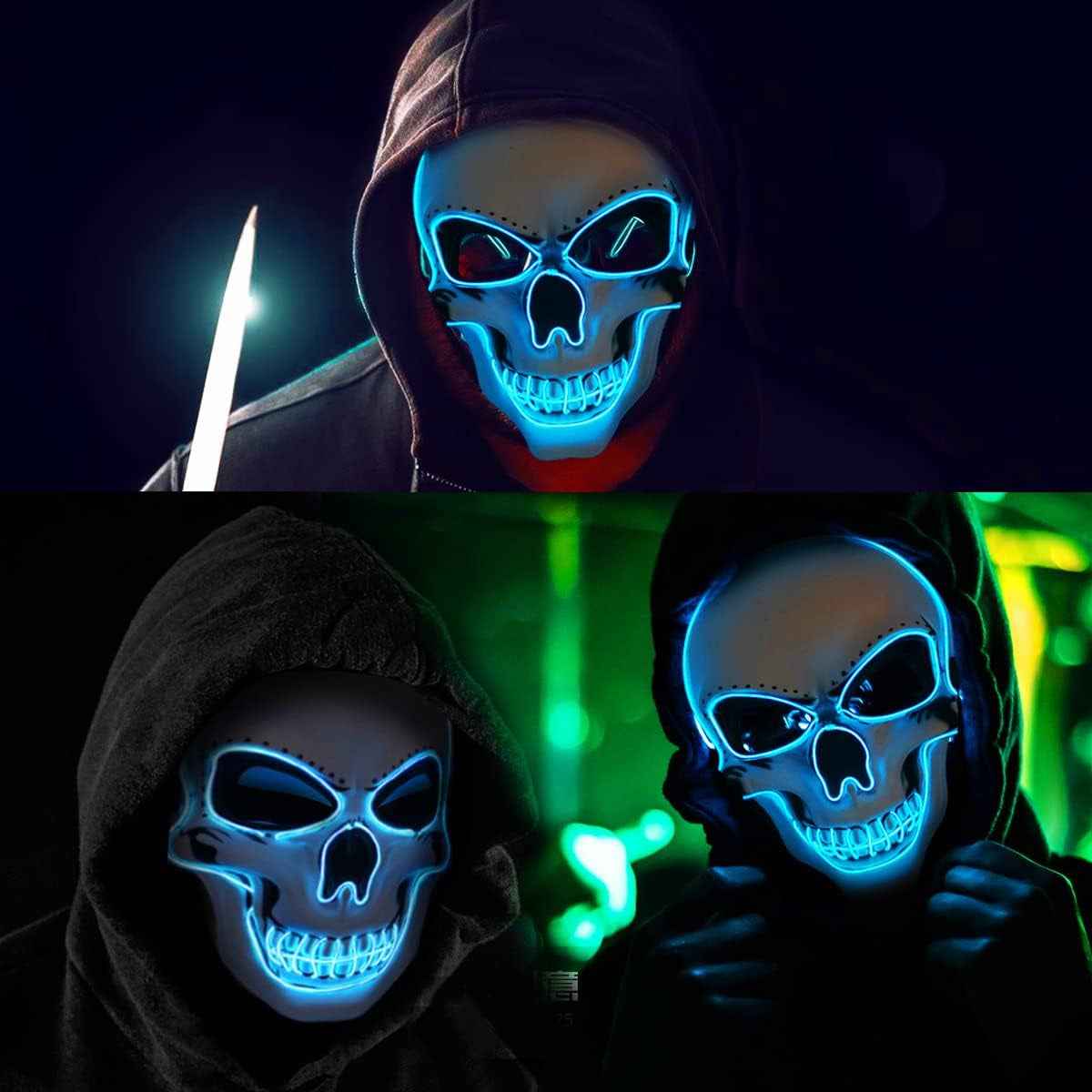 Halloween Mask LED Light up Costumes Scary Mask for Party Supplies Favor - BINZAAR