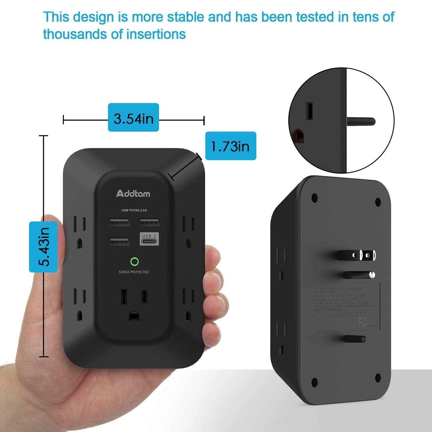 USB Wall Charger Surge Protector - 5 Outlet Extender with 4 USB Charging Ports - BINZAAR