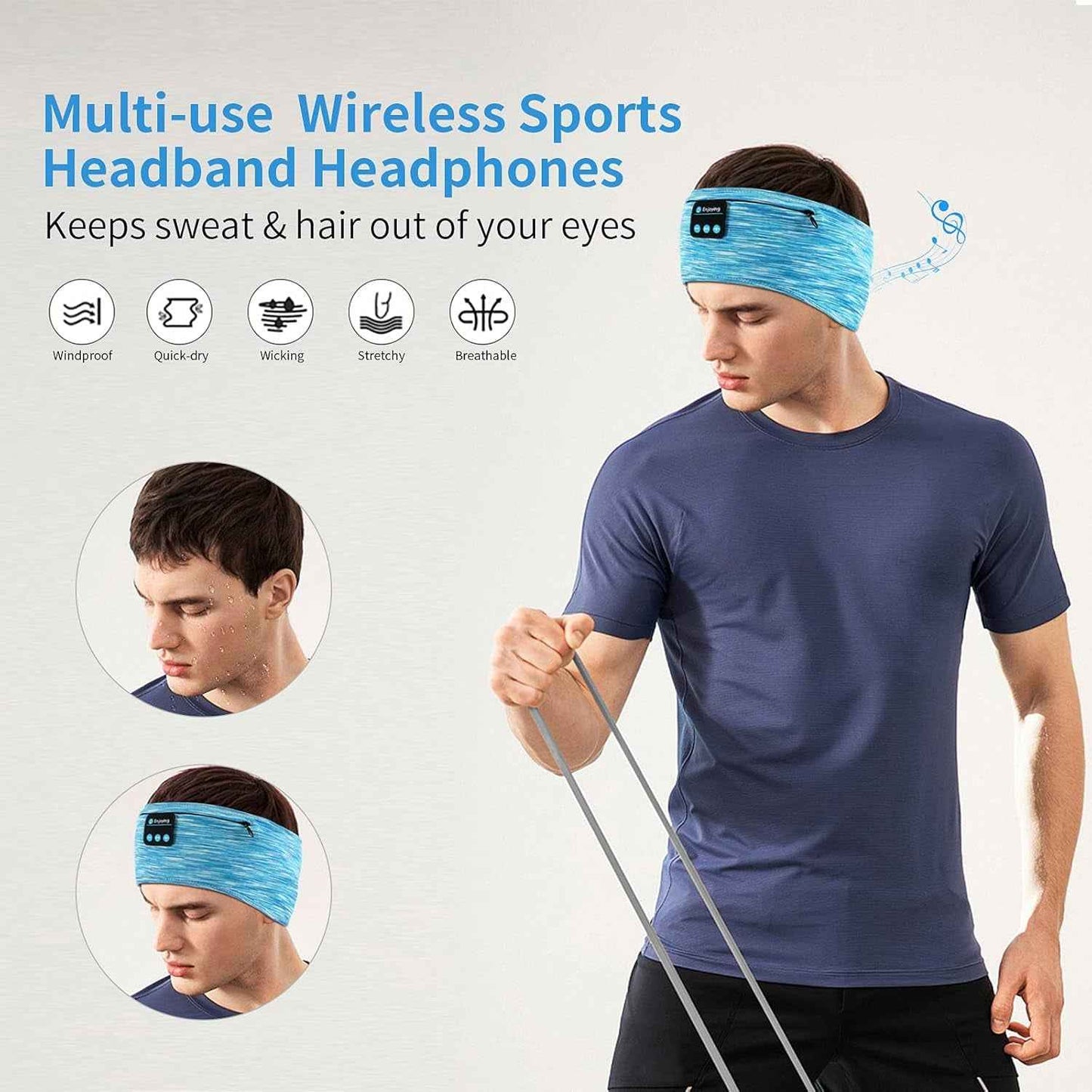 Sleep Headphones, Wireless Headband with Zip Pocket Wireless Music Sport Headbands with Ultra-Thin HD Stereo Speakers for Side Sleepers, Meditation,Relaxation and Sport(Blue) - BINZAAR