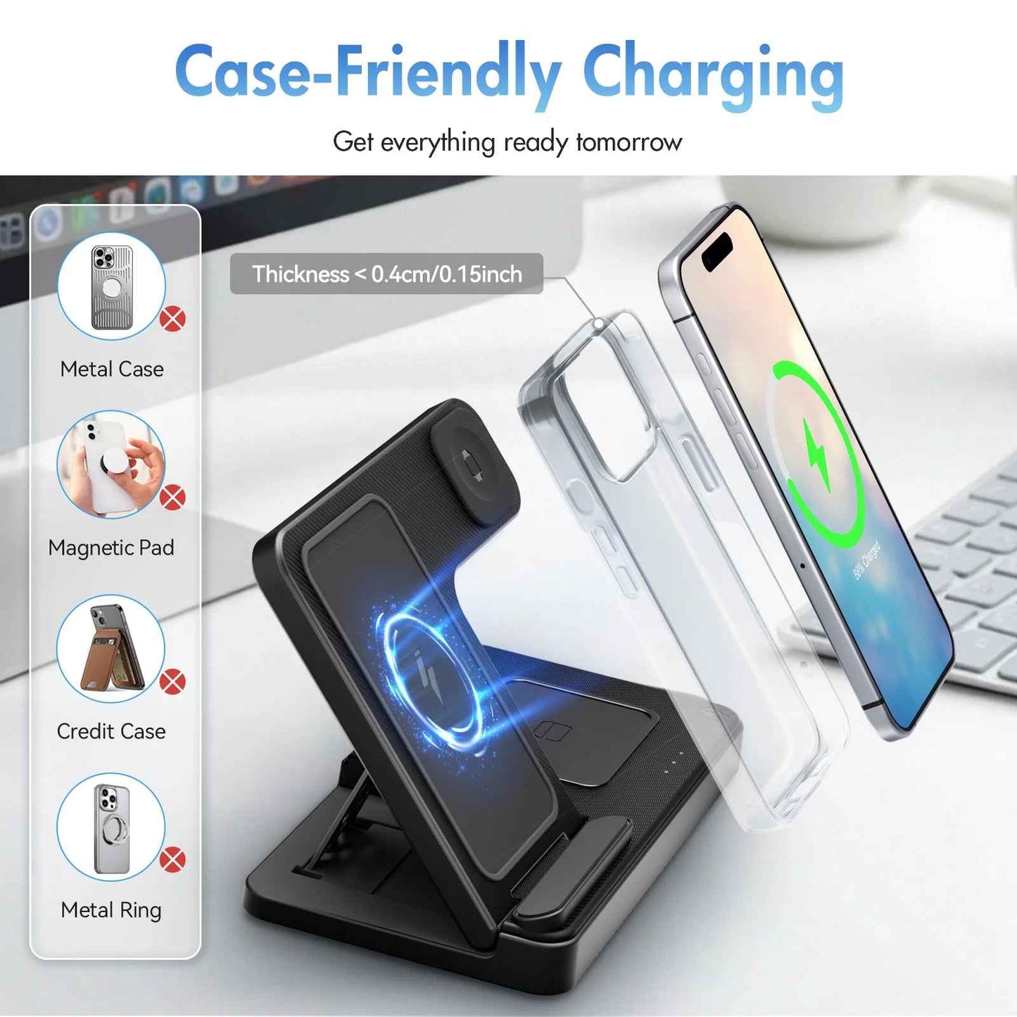 Wireless Charger, Magnetic Fast Charging Stand Compatible with Iphone 16 15 14 13 12 11 Pro Max plus XS XR X 8, for Apple Watch 9 8 7 6 5 4 3 2 SE, for Airpods 3 2 Pro, 3 in 1 Charging Station - BINZAAR