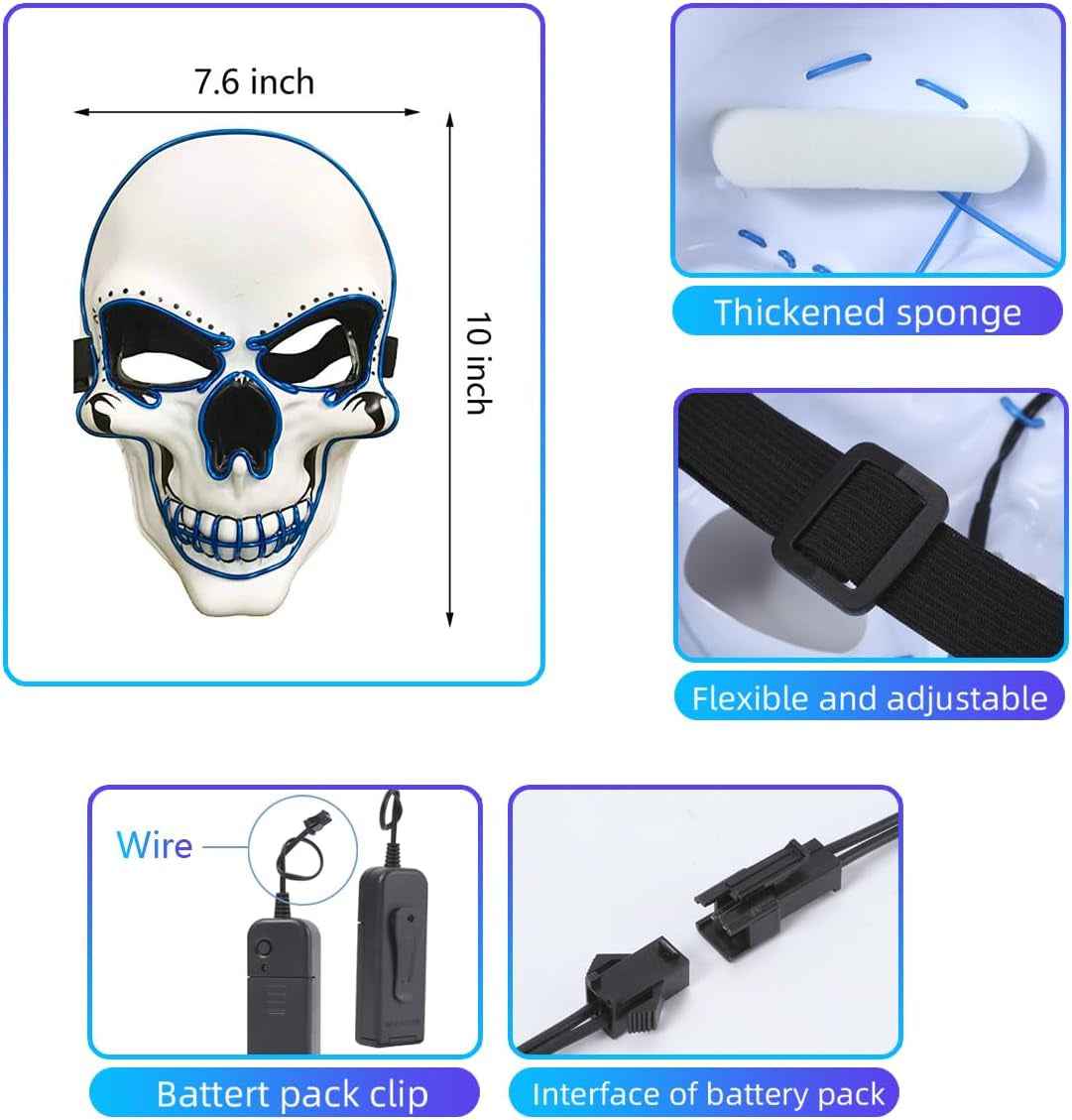 Halloween Mask LED Light up Costumes Scary Mask for Party Supplies Favor - BINZAAR