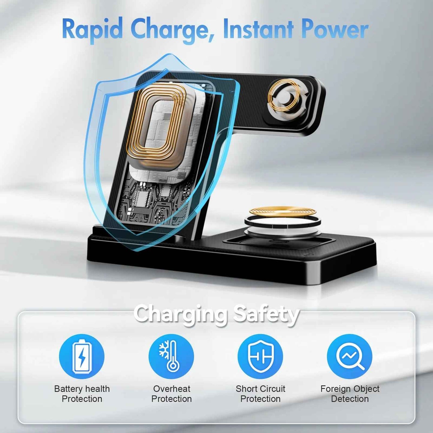 Wireless Charger, Magnetic Fast Charging Stand Compatible with Iphone 16 15 14 13 12 11 Pro Max plus XS XR X 8, for Apple Watch 9 8 7 6 5 4 3 2 SE, for Airpods 3 2 Pro, 3 in 1 Charging Station - BINZAAR