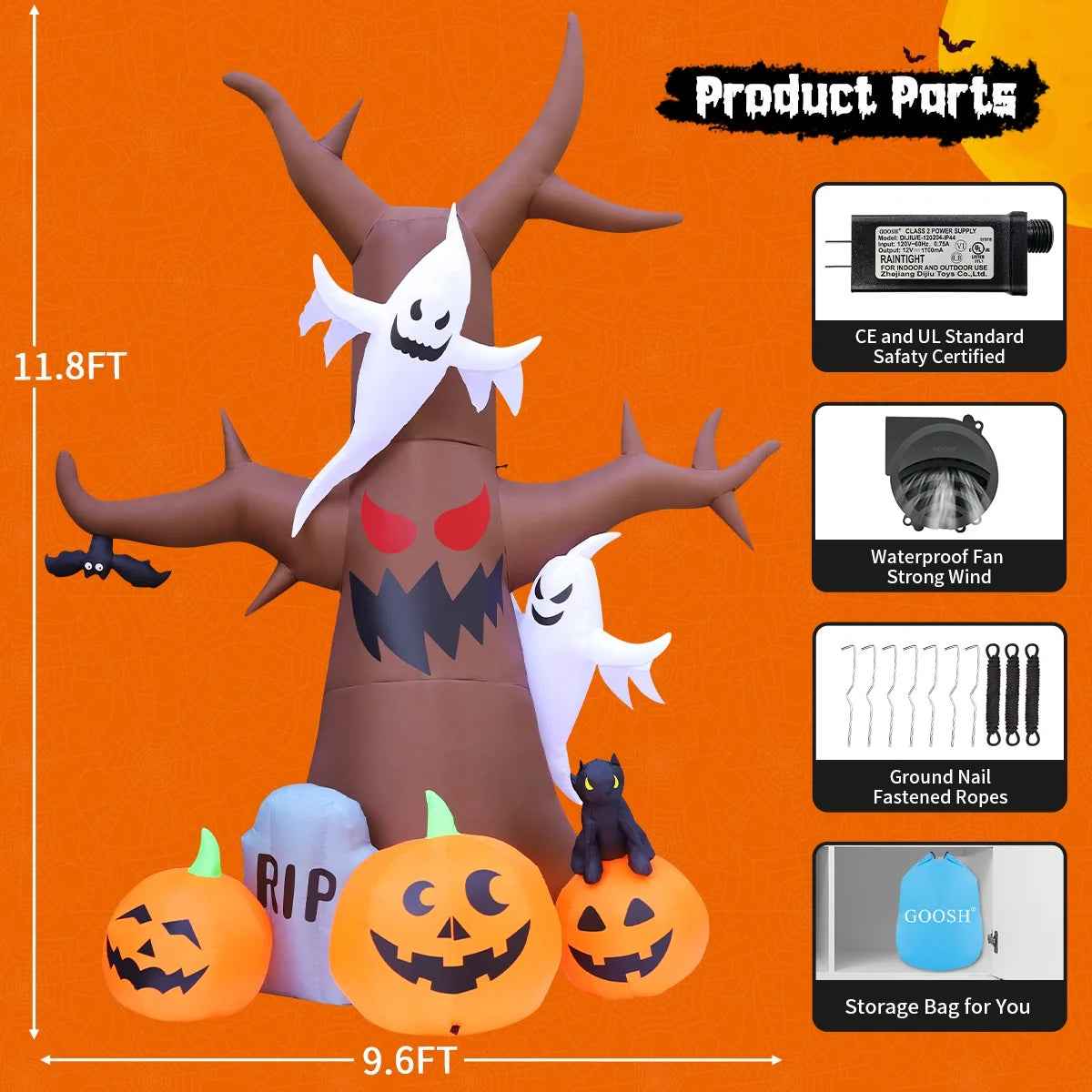 Halloween Inflatable 11.8 FT Inflatable Halloween Tree, Halloween Inflatable Tree Scary Halloween Blow up Tree with LED Lights, Outdoor Halloween Decorations Clearance for Halloween/Holiday - BINZAAR