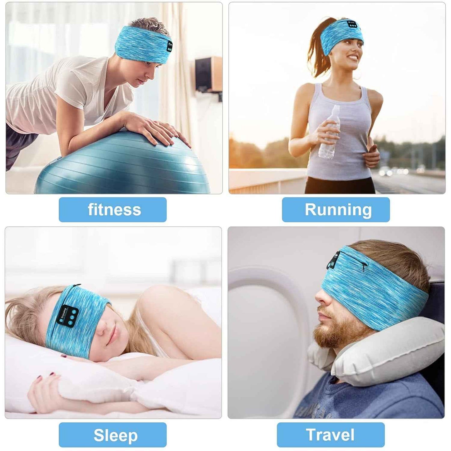 Sleep Headphones, Wireless Headband with Zip Pocket Wireless Music Sport Headbands with Ultra-Thin HD Stereo Speakers for Side Sleepers, Meditation,Relaxation and Sport(Blue) - BINZAAR