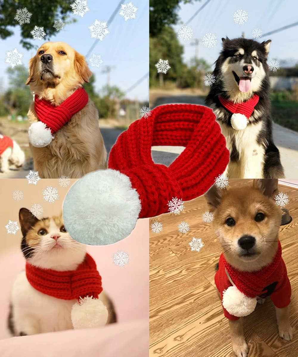Dog Sweater with Santa Hat and Red Scarf for Dogs, Dog Christmas Sweater Pets Adjustable Santa Hat and Warm Winter Scarf for Dogs Cats Christmas Dressup - BINZAAR