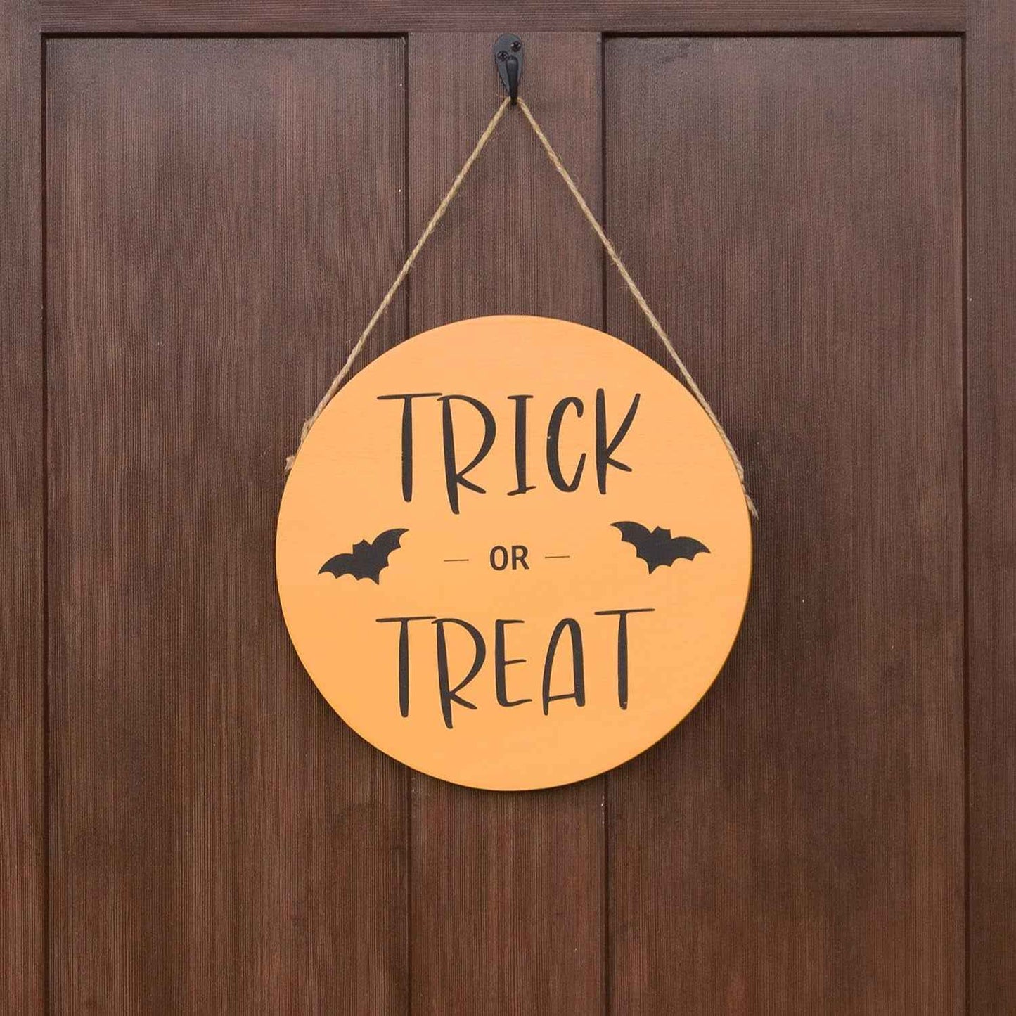 Halloween Hanging Door Sign, Orange and Black Trick or Treat, Gift, Wooden Wall Art Party Decoration (Trick or Treat) - BINZAAR