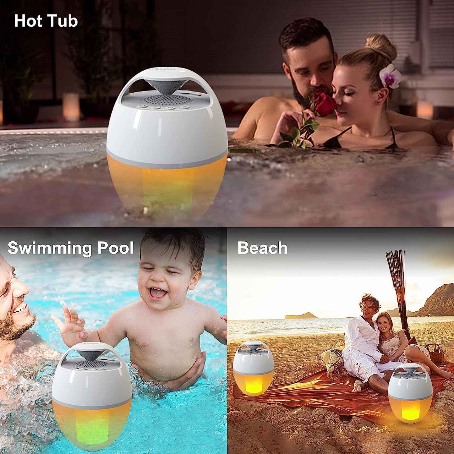 LED Flame Floating Bluetooth Speaker for Pool, IP68 Waterproof, Hot Tub with Rich Bass, HD Stereo Sound, Hands-Free Portable for Outdoor - BINZAAR