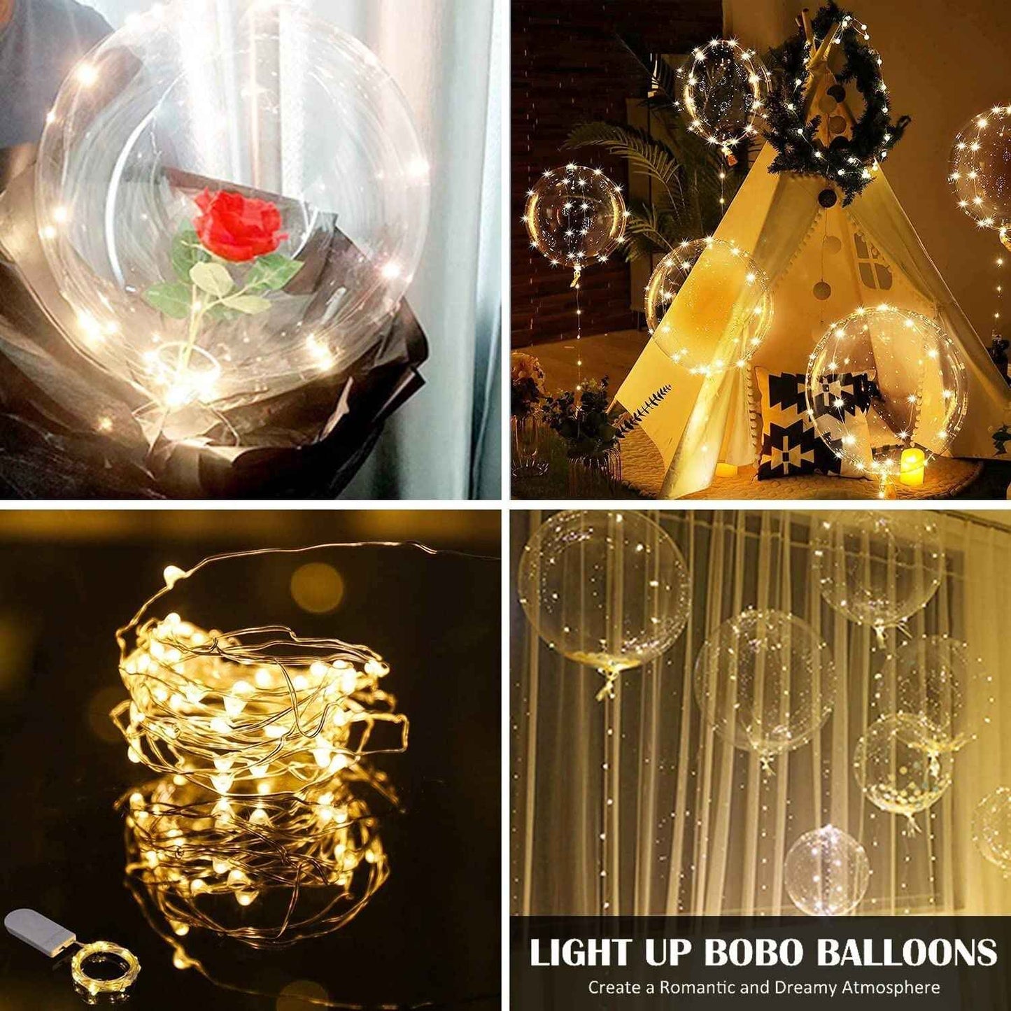 6/12Pcs LED Light up Balloons Transparent Bobo Balloon for Valentines Day Decor