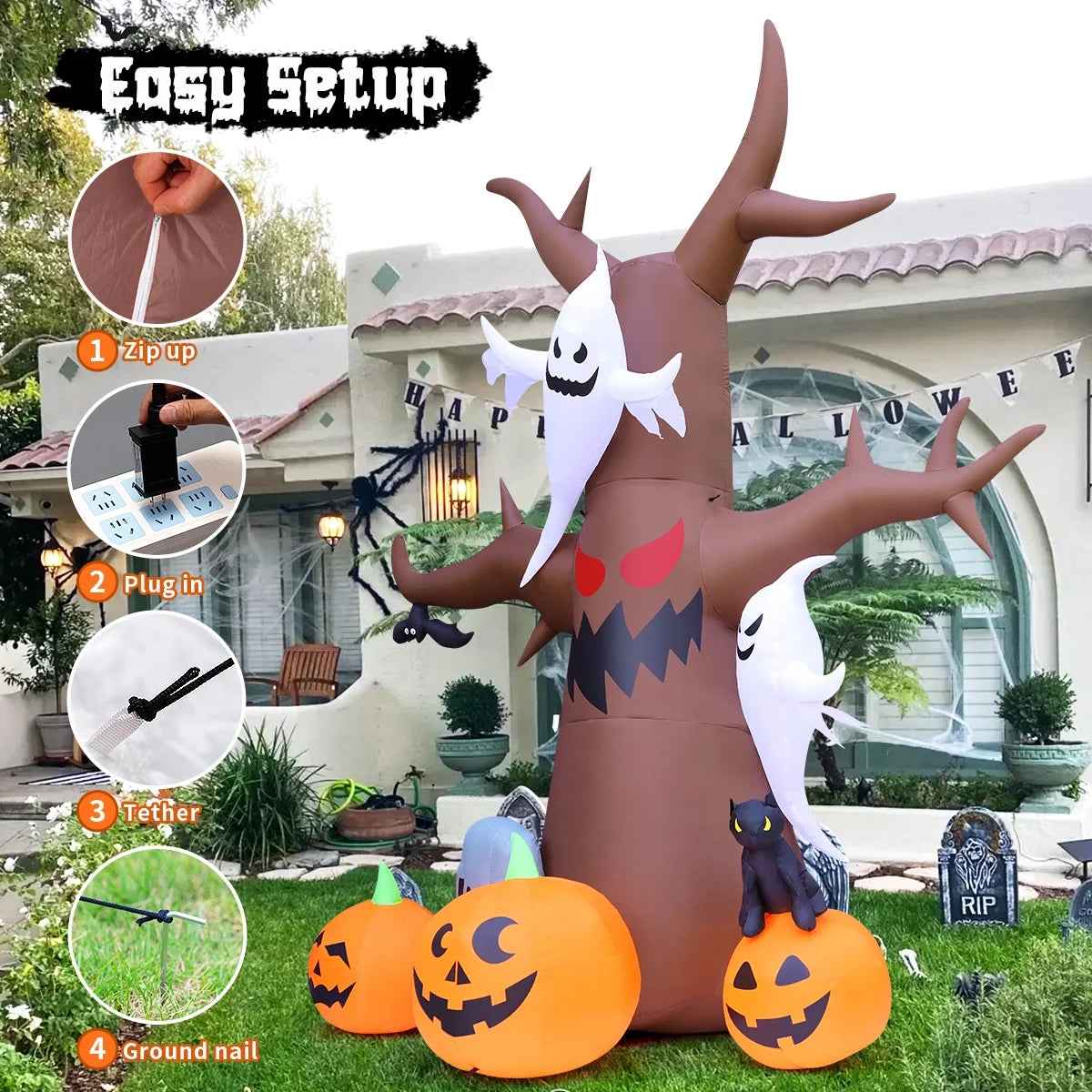 Halloween Inflatable 11.8 FT Inflatable Halloween Tree, Halloween Inflatable Tree Scary Halloween Blow up Tree with LED Lights, Outdoor Halloween Decorations Clearance for Halloween/Holiday - BINZAAR