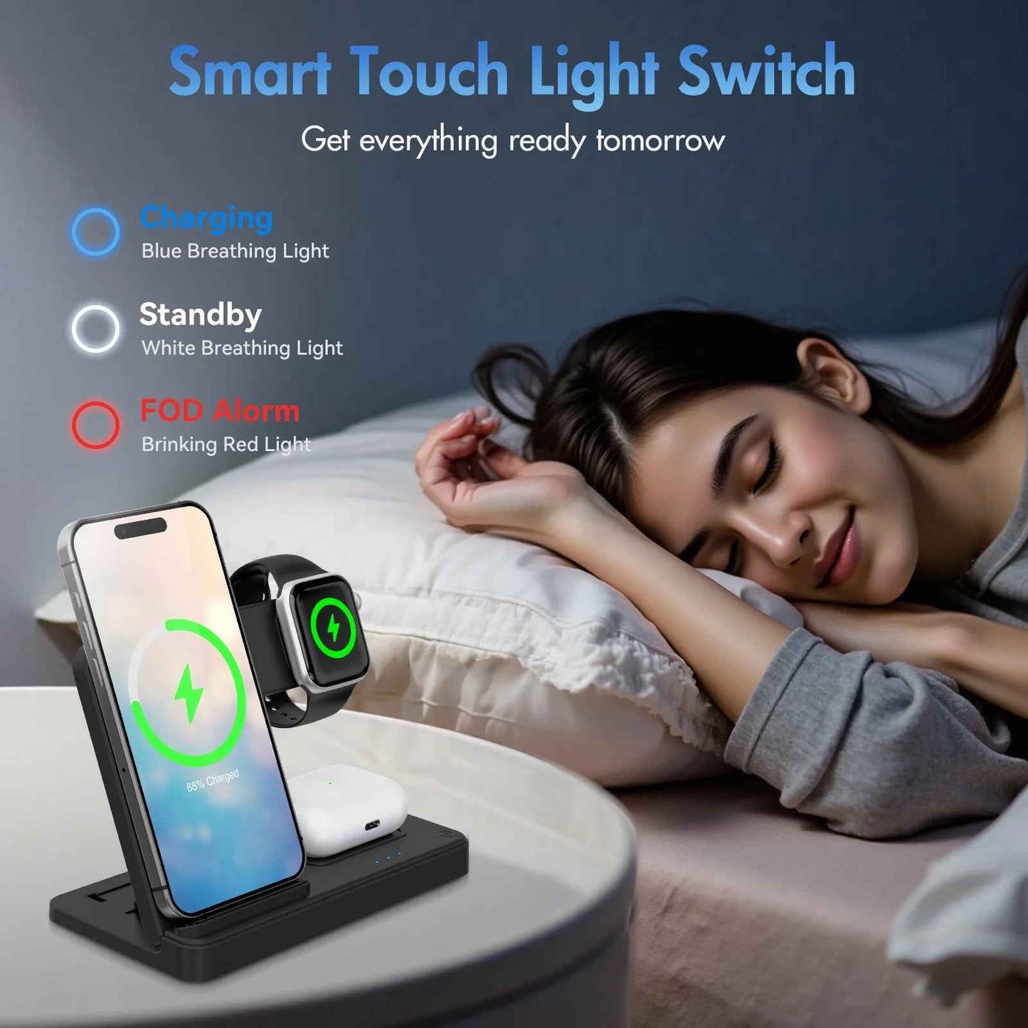 Wireless Charger, Magnetic Fast Charging Stand Compatible with Iphone 16 15 14 13 12 11 Pro Max plus XS XR X 8, for Apple Watch 9 8 7 6 5 4 3 2 SE, for Airpods 3 2 Pro, 3 in 1 Charging Station - BINZAAR