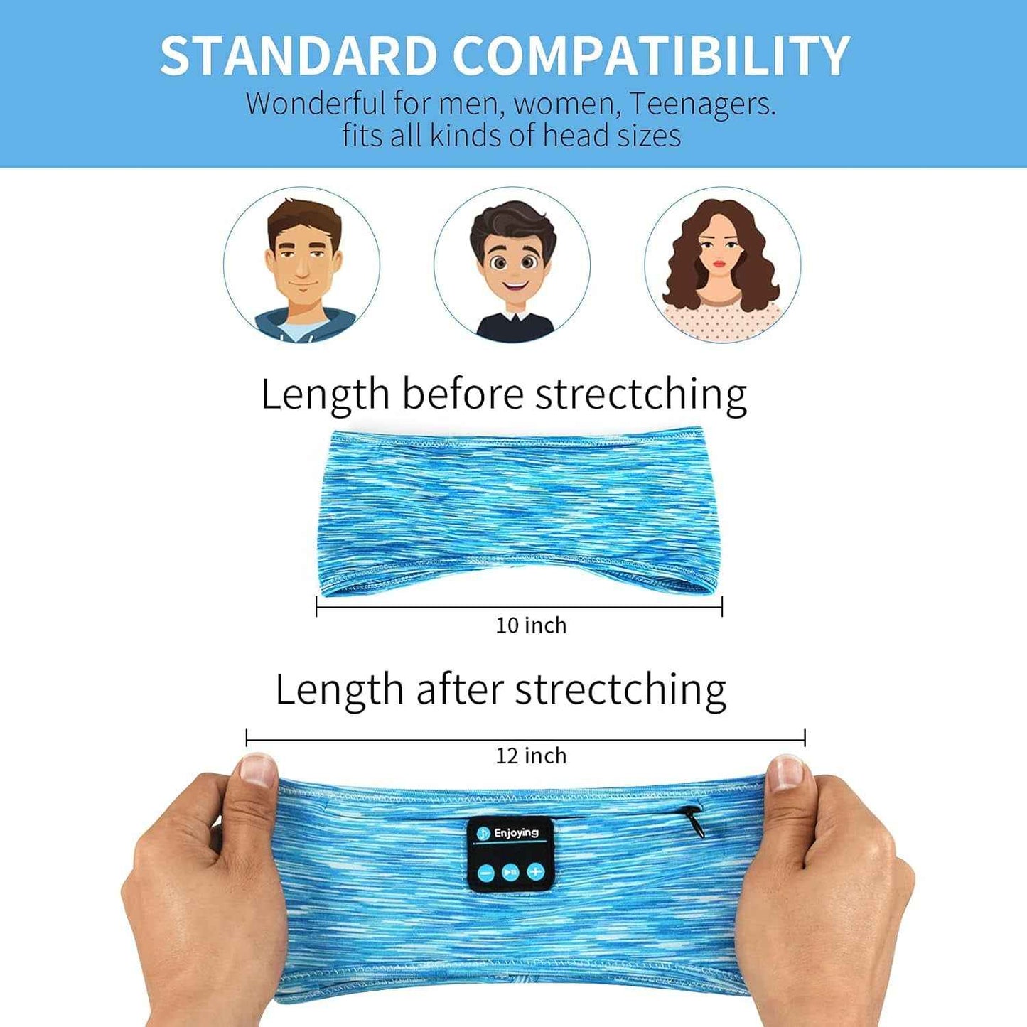 Sleep Headphones, Wireless Headband with Zip Pocket Wireless Music Sport Headbands with Ultra-Thin HD Stereo Speakers for Side Sleepers, Meditation,Relaxation and Sport(Blue) - BINZAAR
