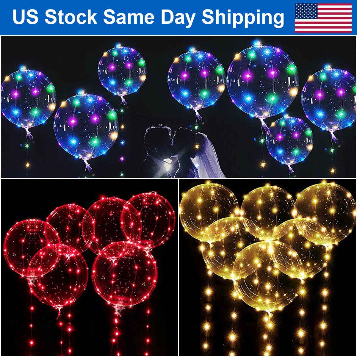 6/12Pcs LED Light up Balloons Transparent Bobo Balloon for Valentines Day Decor