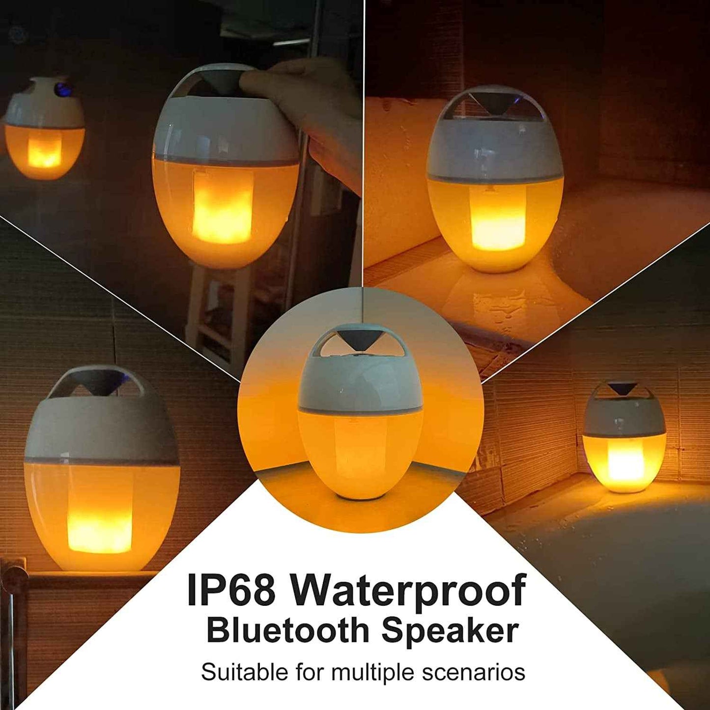 LED Flame Floating Bluetooth Speaker for Pool, IP68 Waterproof, Hot Tub with Rich Bass, HD Stereo Sound, Hands-Free Portable for Outdoor - BINZAAR