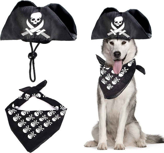 2 Pieces Pet Pirate Hat with Pirate Skull Bandana Pirate Cosplay Costume Accessories Photo Props for Cat Dog Puppy Halloween Dressing up (B) - BINZAAR