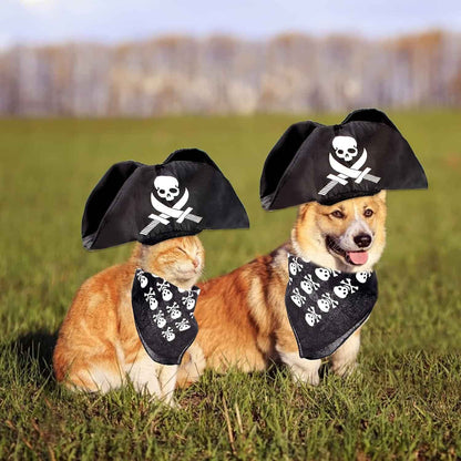 2 Pieces Pet Pirate Hat with Pirate Skull Bandana Pirate Cosplay Costume Accessories Photo Props for Cat Dog Puppy Halloween Dressing up (B) - BINZAAR