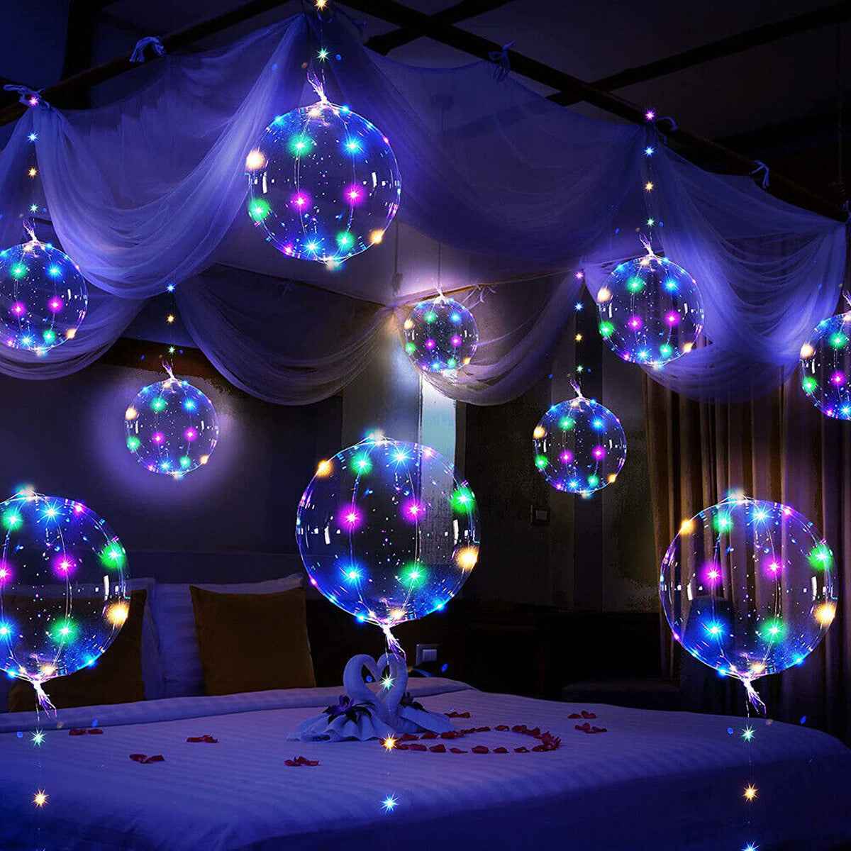 6/12Pcs LED Light up Balloons Transparent Bobo Balloon for Valentines Day Decor
