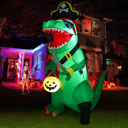 7FT Outdoor Halloween Decorations Halloween Dinosaur Inflatable, Halloween Inflatables Blow up Dinosaur, Green Pirate Dino Halloween Decorations Dinosaur Halloween Inflatable for Holiday/Party - BINZAAR