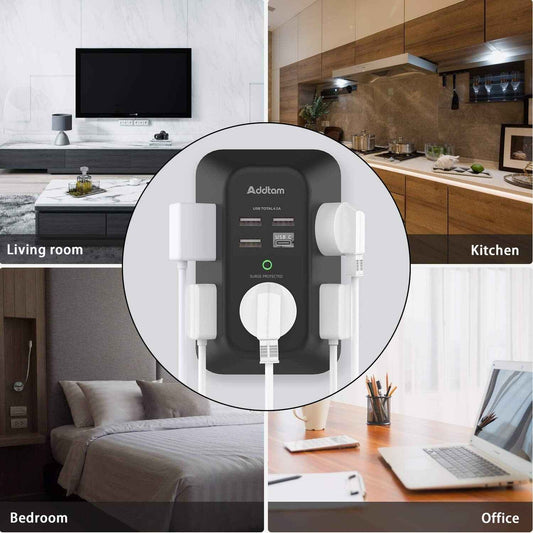 USB Wall Charger Surge Protector - 5 Outlet Extender with 4 USB Charging Ports - BINZAAR