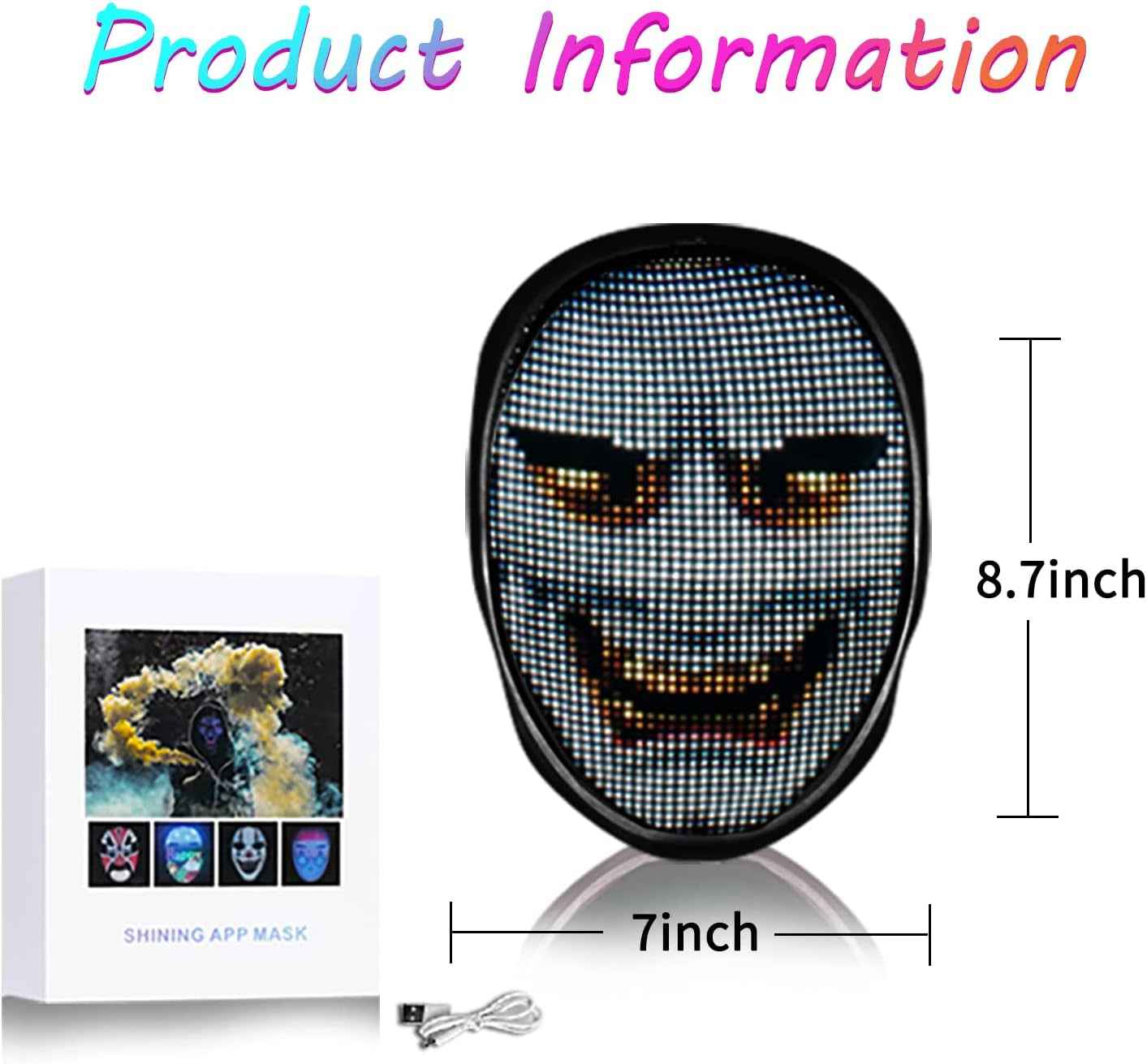 Programmable LED Mask-App Bluetooth Customizable Light-Up Face Mask for Festivals Parties Raves Cosplay Christmas Gift