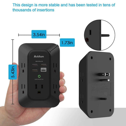 USB Wall Charger Surge Protector - 5 Outlet Extender with 4 USB Charging Ports - BINZAAR