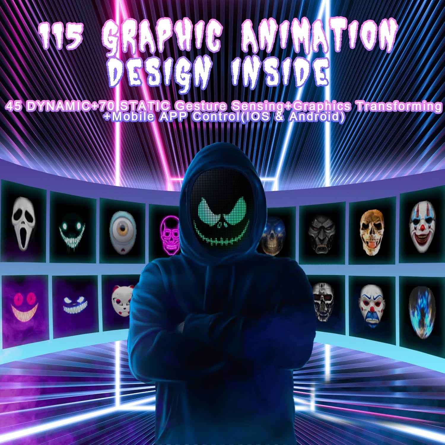 Programmable LED Mask-App Bluetooth Customizable Light-Up Face Mask for Festivals Parties Raves Cosplay Christmas Gift