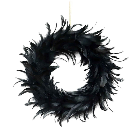 Halloween Door Wreath Black Feather Flower Wreath Wall Door Hanging Festival Party Decor Halloween Decorations - BINZAAR