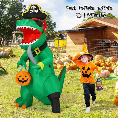 7FT Outdoor Halloween Decorations Halloween Dinosaur Inflatable, Halloween Inflatables Blow up Dinosaur, Green Pirate Dino Halloween Decorations Dinosaur Halloween Inflatable for Holiday/Party - BINZAAR