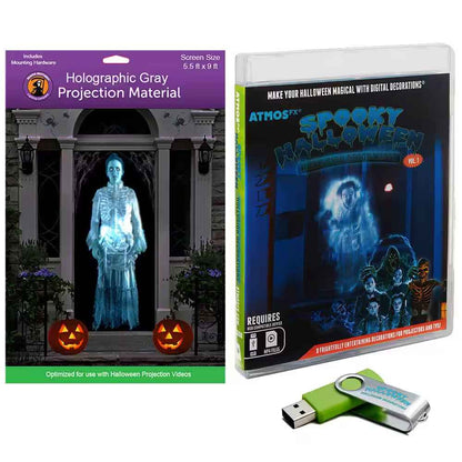 Spooky Halloween Hollusion Digital Decoration Kit Includes 8 Atmosfx Video Effects for Halloween 5.5 Ft. X 9 Ft. Screen - BINZAAR
