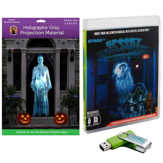 Spooky Halloween Hollusion Digital Decoration Kit Includes 8 Atmosfx Video Effects for Halloween 5.5 Ft. X 9 Ft. Screen - BINZAAR