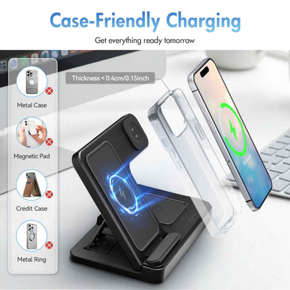 Wireless Charger, Magnetic Fast Charging Stand Compatible with Iphone 16 15 14 13 12 11 Pro Max plus XS XR X 8, for Apple Watch 9 8 7 6 5 4 3 2 SE, for Airpods 3 2 Pro, 3 in 1 Charging Station - BINZAAR