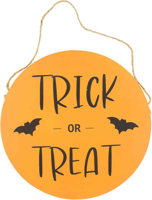 Halloween Hanging Door Sign, Orange and Black Trick or Treat, Gift, Wooden Wall Art Party Decoration (Trick or Treat) - BINZAAR