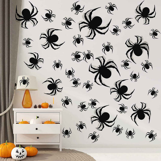 60 PCS Halloween Wall Decorations DIY Party Supplies 3D Plastic Spider Decoration Stickers, Indoor Outdoor Scary Spider Halloween Decor for Home Wall Window - BINZAAR