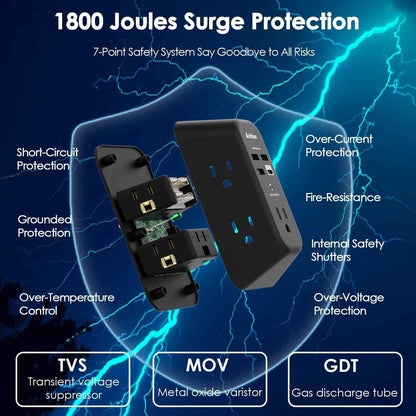 USB Wall Charger Surge Protector - 5 Outlet Extender with 4 USB Charging Ports - BINZAAR