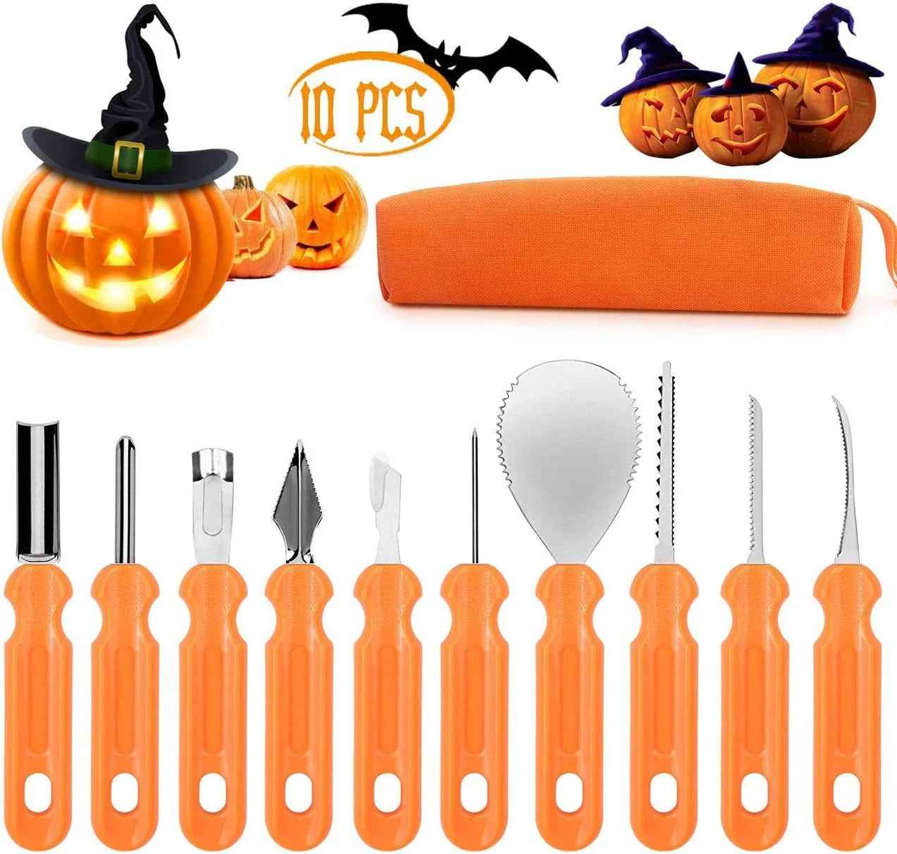 Pumpkin Carving Kit, Halloween Professional Pumpkin Cutting Supplies Tools with Carrying Bag, 10 Pcs - BINZAAR