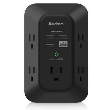 USB Wall Charger Surge Protector - 5 Outlet Extender with 4 USB Charging Ports - BINZAAR