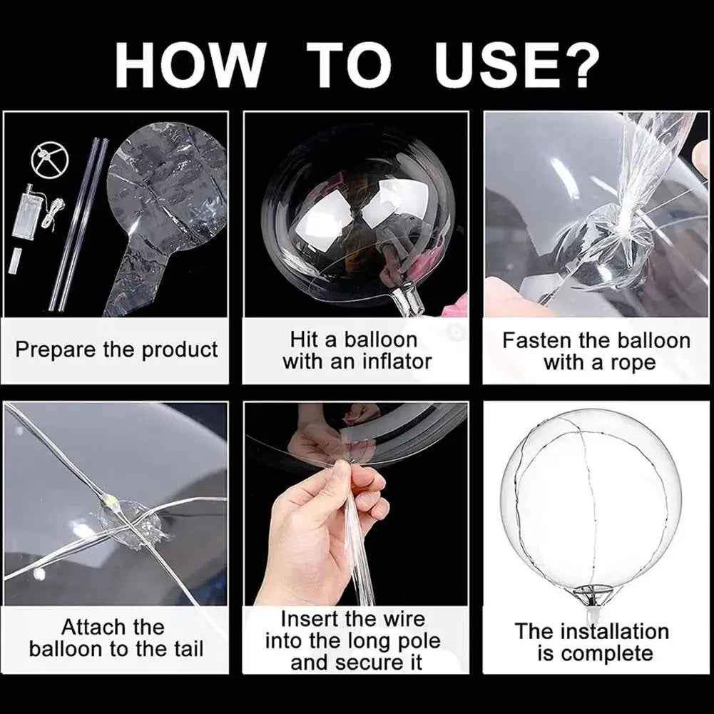 3Set Transparent Led Balloons Light up Balloons with Light Strap Bobo Balloons for Party Birthday Anniversary Wedding Decoration - BINZAAR