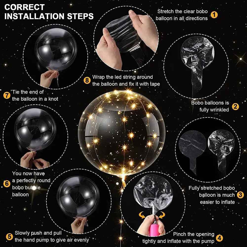 3Set Transparent Led Balloons Light up Balloons with Light Strap Bobo Balloons for Party Birthday Anniversary Wedding Decoration - BINZAAR