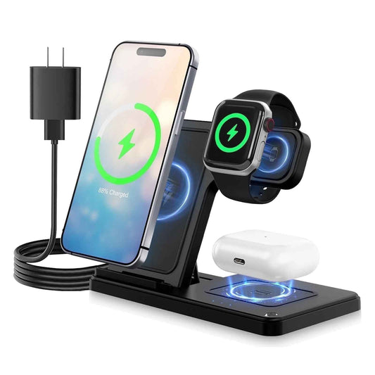 Wireless Charger, Magnetic Fast Charging Stand Compatible with Iphone 16 15 14 13 12 11 Pro Max plus XS XR X 8, for Apple Watch 9 8 7 6 5 4 3 2 SE, for Airpods 3 2 Pro, 3 in 1 Charging Station - BINZAAR