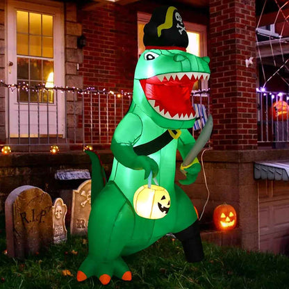 7FT Outdoor Halloween Decorations Halloween Dinosaur Inflatable, Halloween Inflatables Blow up Dinosaur, Green Pirate Dino Halloween Decorations Dinosaur Halloween Inflatable for Holiday/Party - BINZAAR