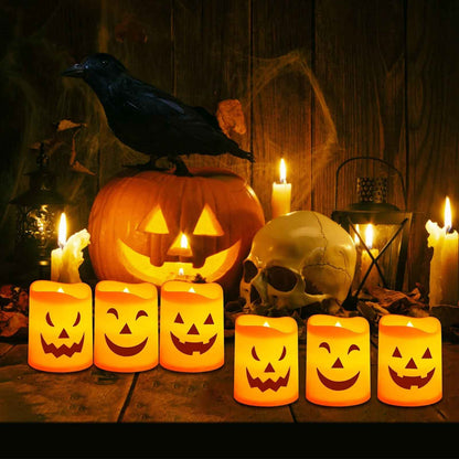Halloween Flameless Candles, Battery Operated LED Flickering Battery Pillar Candles, Spooky Fall Halloween Festival Party Decoration for Indoor Halloween Decorations Home Halloween Decor, 6Pcs - BINZAAR